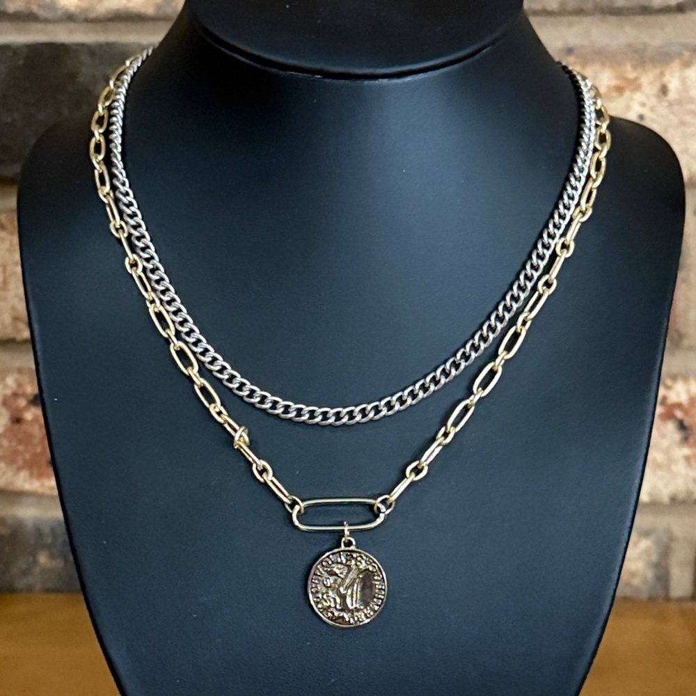 Elizabeth and James silver and gold tone layered coin necklace
